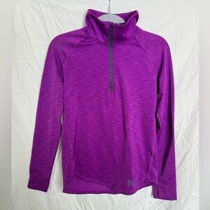 Under Armour Cold Gear Sweater Quarter Zip Long Sleeve Fleece Lined Purple YL